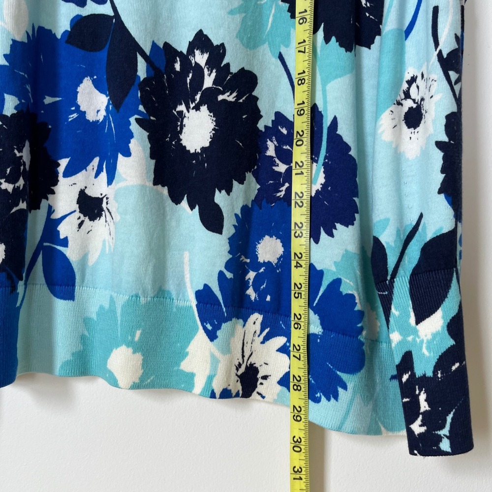 NEW Talbots Plus Puff Sleeve Lightweight Sweater Blue Abstract Floral Womens 3X - Picture 8 of 12